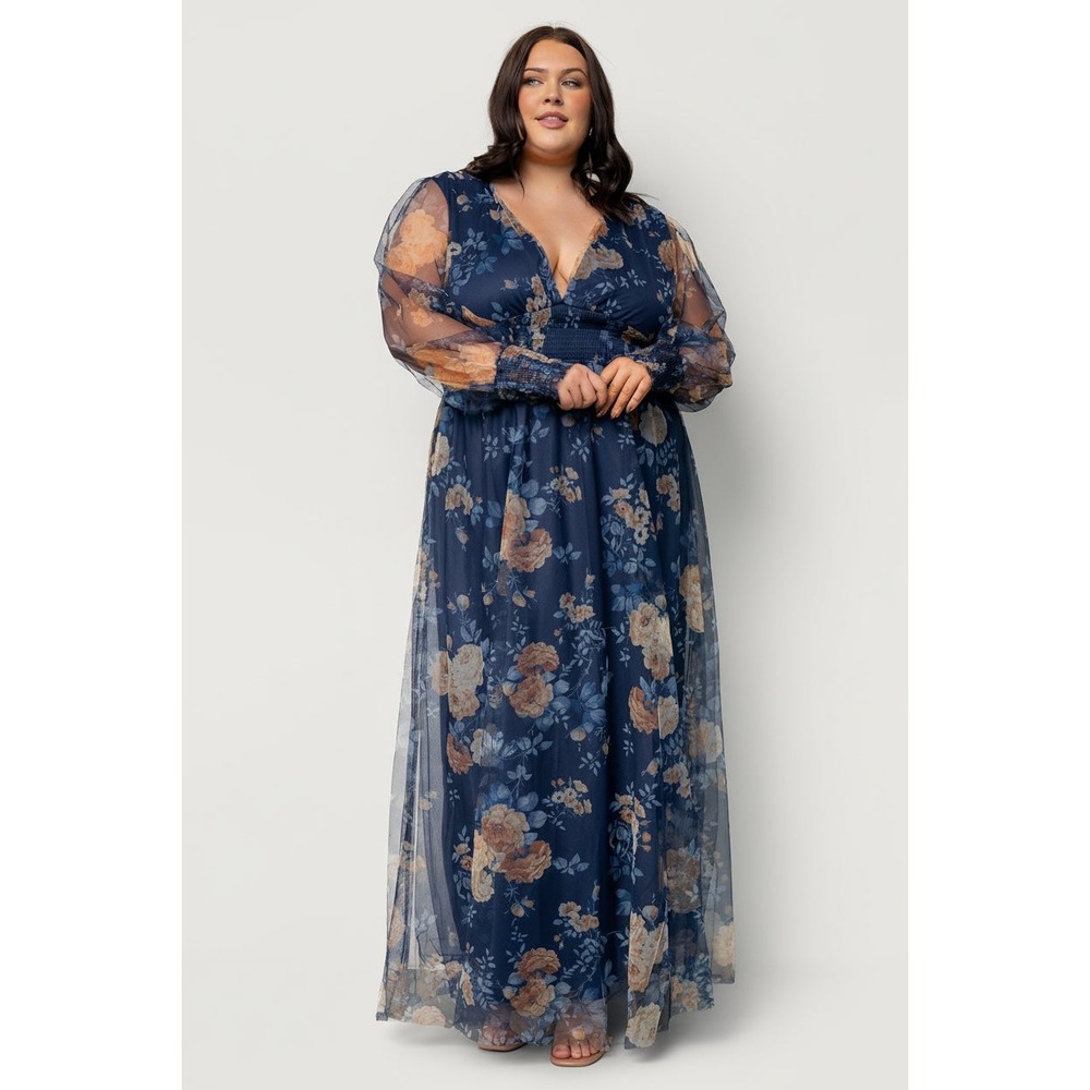 Baltic Born Cottagecore Layla Tulle Floral Maxi Dress Navy 3XL Modest Romantic